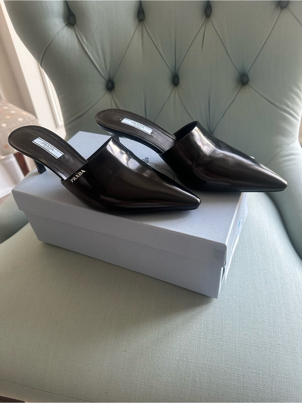 Authentic Prada Black Patent Leather Pointed Mules with original box - Picture 2 of 5